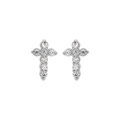 Boucles d'oreille en argent rhodi&eacute; croix avec oxydes blancs sertis dim 6mm x 3 mm et fermoir poussette Artemare