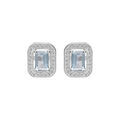 Boucles d'oreille en argent rhodi&eacute; massif pierre carr&eacute; Topaze bleue v&eacute;ritable avec contour oxydes blancs sertis et fermoir poussette Artemare