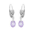 Boucles d'oreille en argent rhodi&eacute; goutte oxyde mauve facett&eacute; et fermoir dormeuse