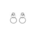 Boucles d'oreille en argent rhodi&eacute; 3 anneaux lisse et avec oxydes blancs sertis et fermoir poussette