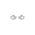Boucles d'oreille en argent rhodi&eacute; double coeurs avec oxydes blancs sertis et fermoir poussette Artemare
