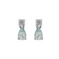 Boucles d'oreille en argent rhodi&eacute; oxyde rond blanc serti et goutte bleu ciel avec fermoir poussette Artemare