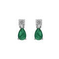 Boucles d'oreille en argent rhodi&eacute; oxyde rond blanc serti et goutte oxyde vert fonc&eacute; avec fermoir poussette Artemare