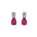 Boucles d'oreille en argent rhodi&eacute; oxyde rond blanc serti et goutte oxyde fushia avec fermoir poussette Artemare