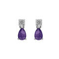 Boucles d'oreille en argent rhodi&eacute; oxyde rond blanc serti et goutte oxyde violet avec fermoir poussette