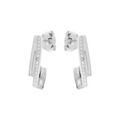 Boucles d'oreille en argent rhodi&eacute; rectangulaire avec oxydes blancs sertis et fermoir poussette