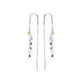 Boucles d'oreille en argent rhodi&eacute; passante avec cha&icirc;nette et pampilles empierr&eacute;s multi couleurs