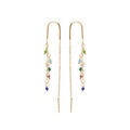 Boucles d'oreille en argent rhodi&eacute; et dorure jaune passante avec cha&icirc;nette et pampilles empierr&eacute;s multi couleurs Artemare