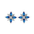 Boucles d'oreille en argent rhodi&eacute; fleur oxydes blancs et bleus sertis avec fermoir poussette Artemare