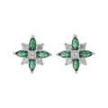Boucles d'oreille en argent rhodi&eacute; fleur oxydes blancs et vert sertis avec fermoir poussette Artemare