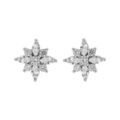 Boucles d'oreille en argent rhodi&eacute; fleur oxydes blancs sertis avec fermoir poussette