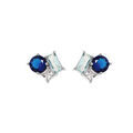 Boucles d'oreille en argent rhodi&eacute; 3 oxydes bleus et blanc sertis avec fermoir poussette Artemare