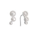 Boucles d'oreille en argent rhodi&eacute; cascade 3 perles d'eau douce fermoir tige d'oreille