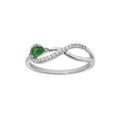 Bague en argent rhodi&eacute; motif infini avec oxydes blancs sertis et 1 oxyde vert Artemare