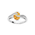 Bague en argent rhodi&eacute; avec pierre Citrine et volute d'oxydes blancs