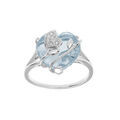 Bague en argent platin&eacute; coeur avec volute et oxyde bleu ciel Artemare
