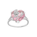 Bague en argent platin&eacute; coeur avec volute et oxyde rose Artemare