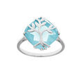 Bague en argent platin&eacute; avec oxyde bleu ciel et arbre de vie