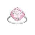 Bague en argent platin&eacute; avec oxyde rose et arbre de vie