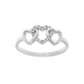 Bague en argent rhodi&eacute; 3 coeurs entrelac&eacute;s lisse et avec oxydes blancs sertis
