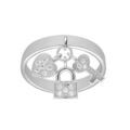Bague en argent rhodi&eacute; anneau ruban avec breloques cadenas coeur clefs et oxydes blancs