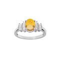 Bague en argent rhodi&eacute; avec oxydes blancs et Citrine Artemare