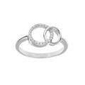 Bague en argent rhodi&eacute; 2 cercles entrelac&eacute;s 1 lisse et oxydes blancs sertis