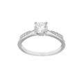 Bague en argent rhodi&eacute; solitaire avec oxydes blancs sertis et 1 oxyde blanc serti griffe