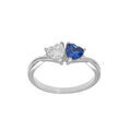 Bague en argent rhodi&eacute; double coeur avec oxyde bleu fonc&eacute; et blanc Artemare