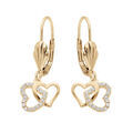 Boucles d'oreille sur Artemare : Boucles d'oreille en plaqu&eacute; or double coeur entrelac&eacute; avec oxydes blancs sertis et fermoir dormeuse
