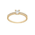 Bague en plaqu&eacute; or solitaire avec rails d'oxydes blancs sertis et 1 oxyde blanc serti griffe Artemare