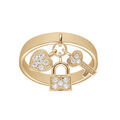 Bague en plaqu&eacute; or anneau ruban avec breloques cadenas coeur clefs et oxydes blancs Artemare