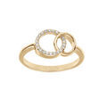 Bague en plaqu&eacute; or 2 cercles entrelac&eacute;s 1 lisse et oxydes blancs sertis Artemare