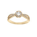 Bague en plaqu&eacute; or crois&eacute;e solitaire avec oxydes blancs sertis et 1 oxyde blanc serti griffe