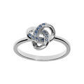 Bague en argent rhodi&eacute; noeud avec oxydes bleu ciel sertis