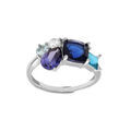 Bague en argent rhodi&eacute; avec 5 oxydes bleus et blanc sertis Artemare