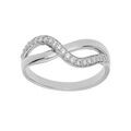 Bagues sur Artemare : Bague en argent platin&eacute; rubans crois&eacute;s avec oxydes blancs sertis