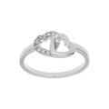 Bagues sur Artemare : Bague en argent platin&eacute; double coeurs avec oxydes blancs sertis