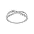 Bagues sur Artemare : Bague en argent platin&eacute; boucle crois&eacute;e avec oxydes blancs sertis