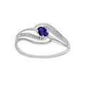 Bagues sur Artemare : Bague en argent platin&eacute; volute avec oxydes bleu fonc&eacute; et blancs sertis