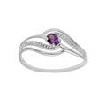 Bagues sur Artemare : Bague en argent platin&eacute; volute avec oxydes violet et blancs sertis