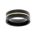Alliances sur Artemare : Bague en acier avec carbone et PVD noir avec filet jaune largeur 8mm