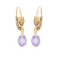 Boucles d'oreille en plaqu&eacute; or goutte oxyde facett&eacute; mauve suspendue et fermoir dormeuse