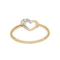 Bague en plaqu&eacute; or avec coeur et oxydes blancs sertis