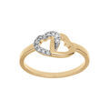 Bague en plaqu&eacute; or double coeurs avec oxydes blancs sertis