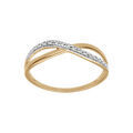 Bagues sur Artemare : Bague en plaqu&eacute; or anneau fin lisse crois&eacute; avec brin pav&eacute; d'oxydes blancs sertis