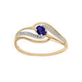 Bague en plaqu&eacute; or avec volute d'oxydes bleu fonc&eacute; et blancs sertis