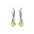 Boucles d'oreille sur Artemare : Boucles d'oreille en argent rhodi&eacute; pierre v&eacute;ritable P&eacute;ridot suspendue forme poire 7x5mm fermoir dormeuse