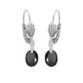 Boucles d'oreille en argent rhodi&eacute; oxyde noir fonc&eacute; facet&eacute; forme goutte suspendue et fermoir dormeuse