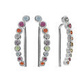 Boucles d'oreille en argent rhodi&eacute; chemin d'oreille oxydes multi couleurs forme p&eacute;tales et fermoir crochet